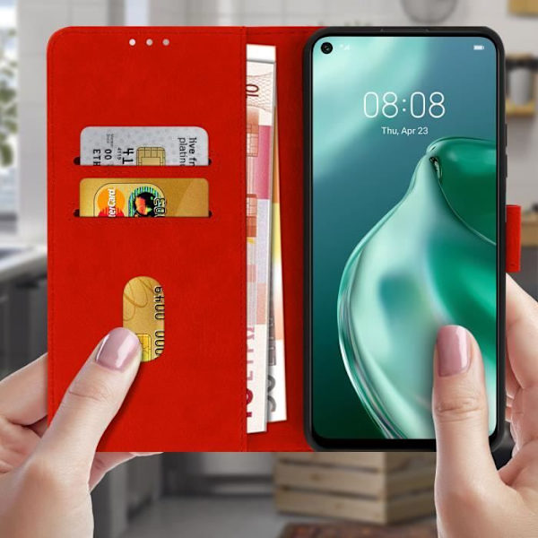 Étui Huawei P40 Lite 5G - AVIZAR - Hel skydd i röd färg - Kortplats - Videostöd - Halvstyv skal Röd