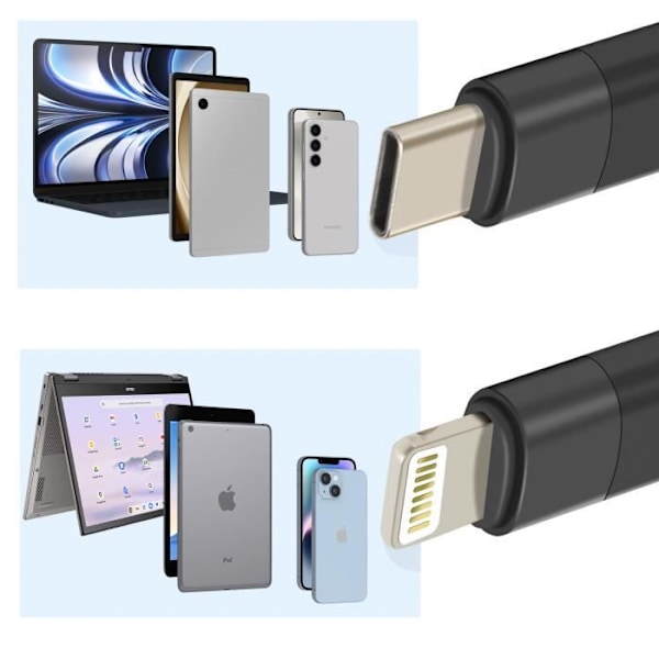 USB-C til Lightning-kabel + 2 USB-C 60 W hurtigopladningslængde 1,2 m LinQ Sort Svart