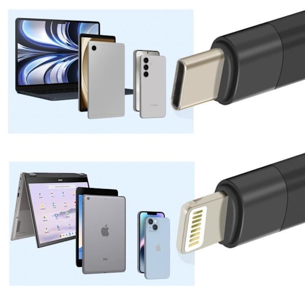 USB-C til Lightning-kabel - LINQ - 1,2 m - 60W hurtig opladning - USB-C og Lightning-kompatibel - Sort Svart