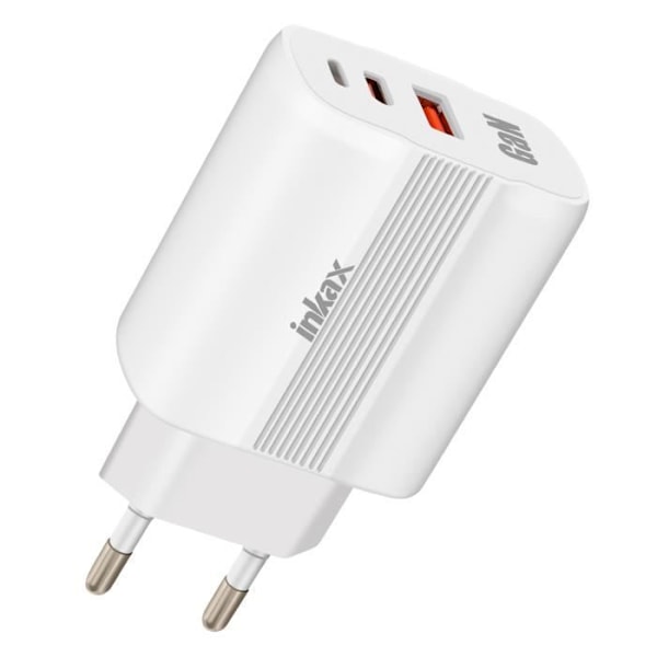 USB-C GaN 45W Nettoplade + Hurtigopladning USB Minimalistisk Format Inkax Hvid Vit