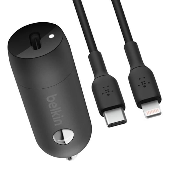 USB-C biloplader - BELKIN - BoostCharge - 30W - Lightning kabel 1m - Sort sort