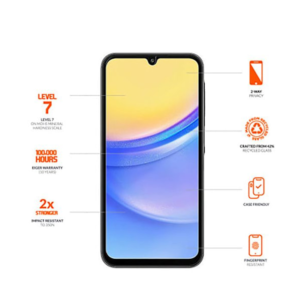 Hærdet glas 2.5D til Samsung Galaxy A16 4G / 5G Privacy Ultra Modstandsdygtig Eiger Sort gennemsigtig Svart