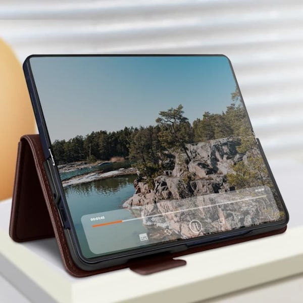 Fodral till Galaxy Z Fold 6 - AVIZAR - Plånbok Magnetic Tab handledsrem - Mörkbrun kastanj