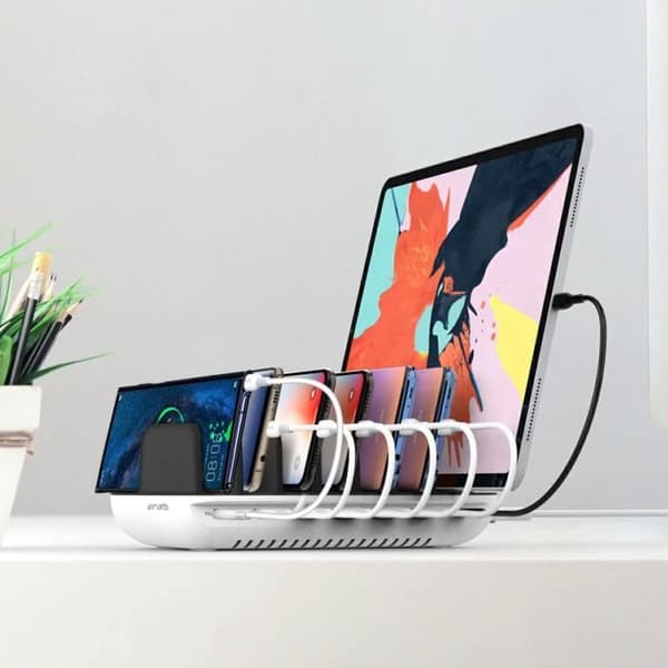 Multienhedslader - 4SMARTS - 6x USB + 1x USB-C - 5V/2.4A - Hvid - Skridsikker