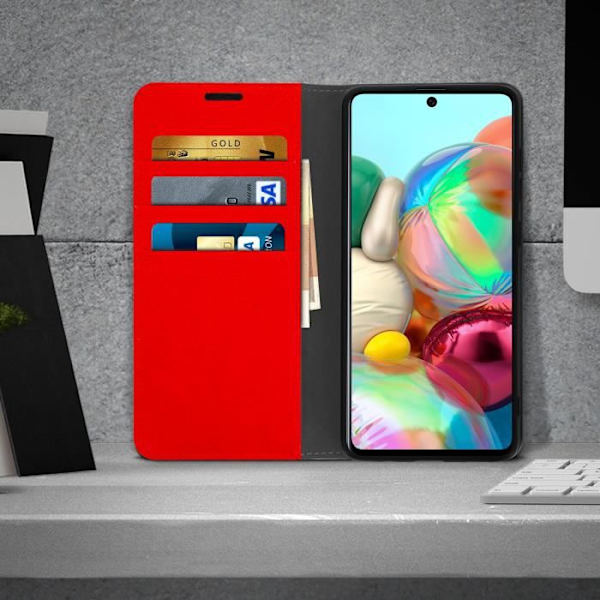Fodral - Samsung - Galaxy A51 - Äkta Läder - Röd - Video Stöd - Kortfack Röd