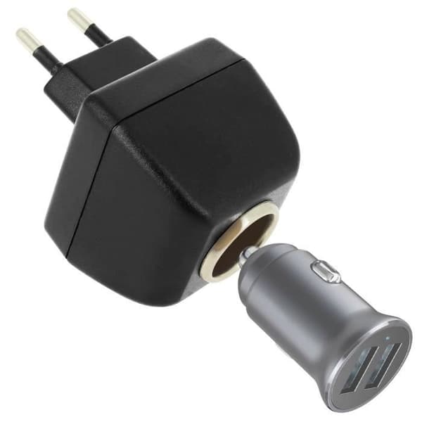Adapter Lader - AVIZAR - 220V til 12V - USB - Sort