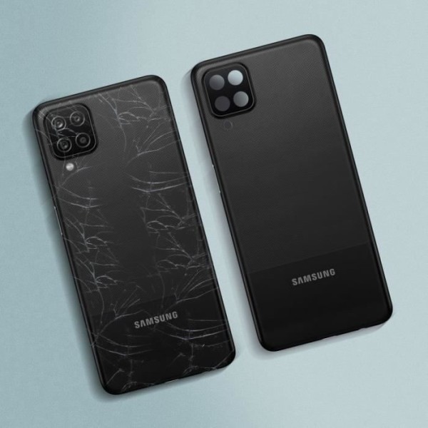 Udskiftning af battericover til Samsung Galaxy A12 bagpå front sort
