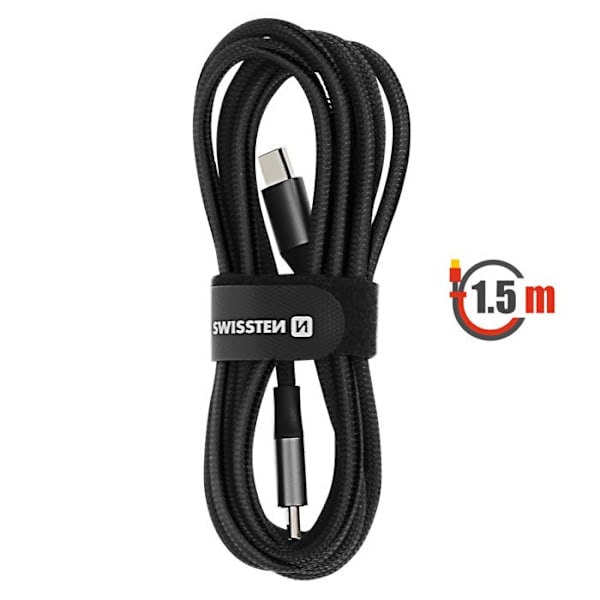 USB-C till USB-C Flätad Anti-knut Design Swissten Svart Svart