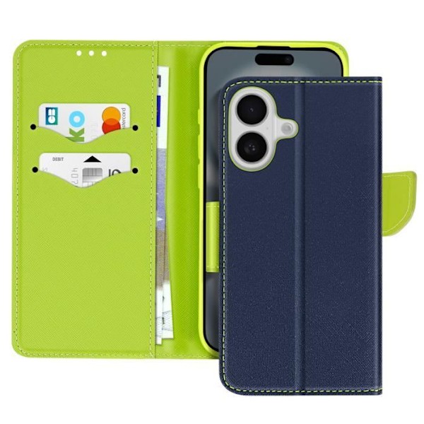 Etui för iPhone 16 Plånbok Läder Saffiano Fancy Mörkblå Blå