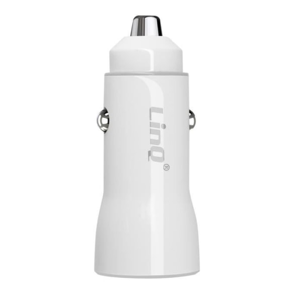 36W cigarettænder Biloplader USB C og USB Hurtigopladning LinQ Hvid Vit