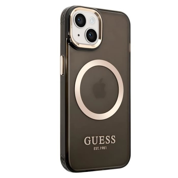 Coque för iPhone 14 Plus MagSafe Gold Outline Guess Noir Transparent