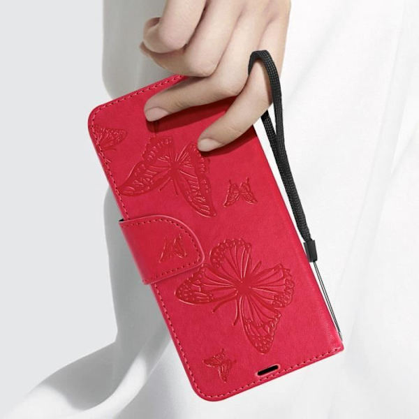 Taske til Samsung A35 5G Butterfly tegnebog med håndstrop Pink