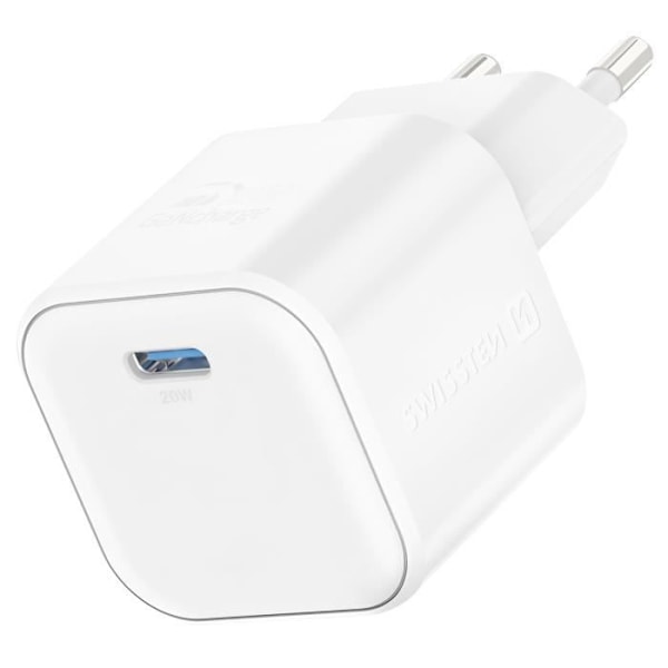 Swissten White Compact Letvægts 20W USB C GaN oplader Vit