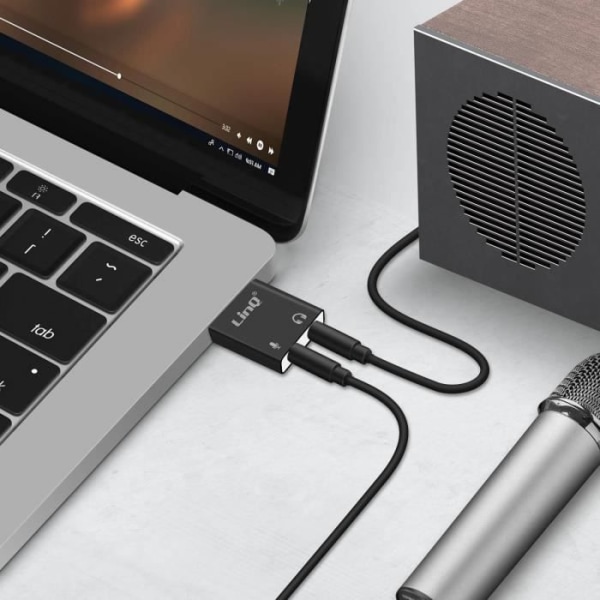 Eksternt lydkort USB 2.0 / 3.5mm Jack Audio Mikrofon Surround 7.1 LinQ Sort