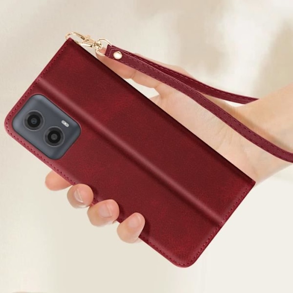Fodral till Motorola Moto G34 - AVIZAR - Flip Wallet Support Handledsrem - Röd - Syntet - Flik Röd