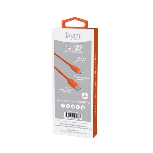 USB-C-kaapeli - JAYM - POP - 1,5m - 3A - Lataus ja Synkronointi Orange