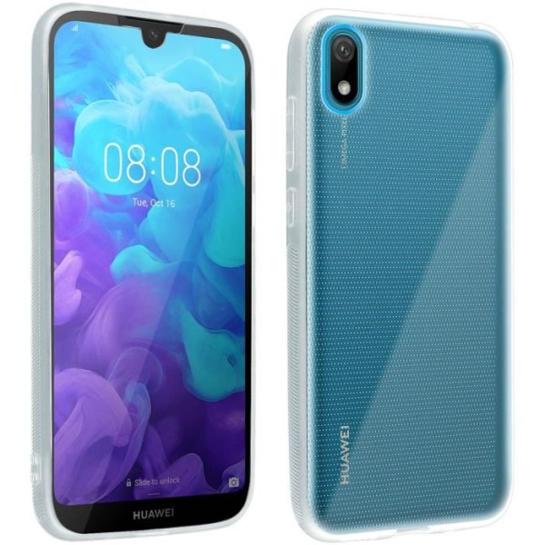 Beskyttelsescover - AVIZAR - Huawei Y5 2019 - Blød Silikone - 9H Tempereret Glas - Transparent Hvid Transparent, vit