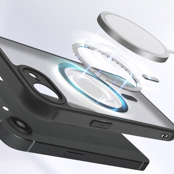 Coque MagSafe för iPhone 16e Matt Frostad Baksidan Svart Kant Svart