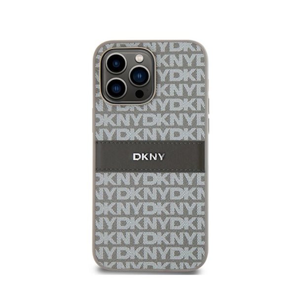 DKNY Leather Mono Stripe & Metal Logo - iPhone 14 Pro Fodral (beige)