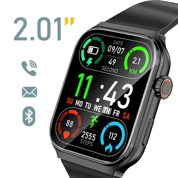Bluetooth-smartwatch med sportsopfølgning og hændsfri opkald Akashi Sort Svart