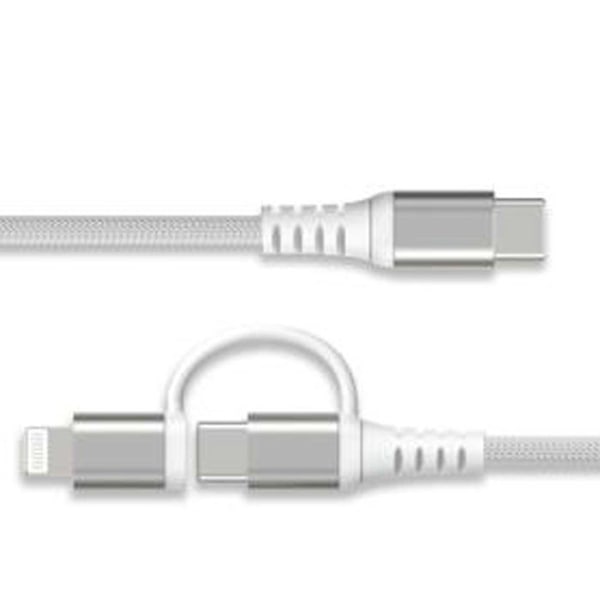 Kabel 2 i 1 USB-C/Lightning MFi till USB-C 3A PD 60W Förstärkt 1,2m Kraft Vit