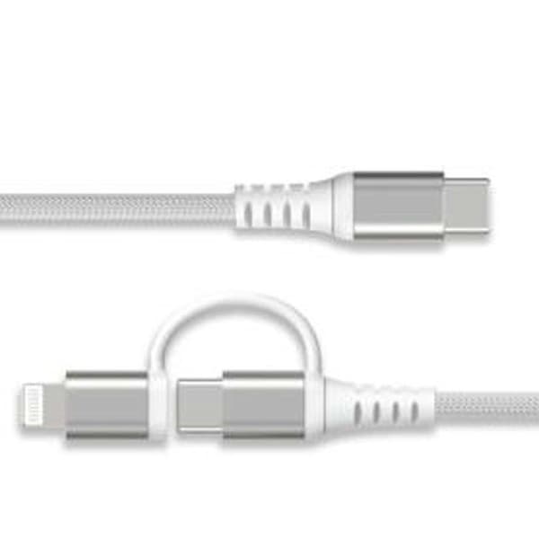 Ladeledning - FORCE POWER - Lite - 2 i 1 USB-C/Lightning - PD 60W (3A) - Forstærket 1,2 m Vit