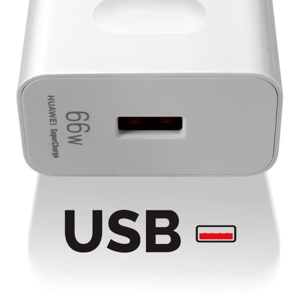 Oplader - Huawei - 66W - SuperCharge - USB - Hvid Vit