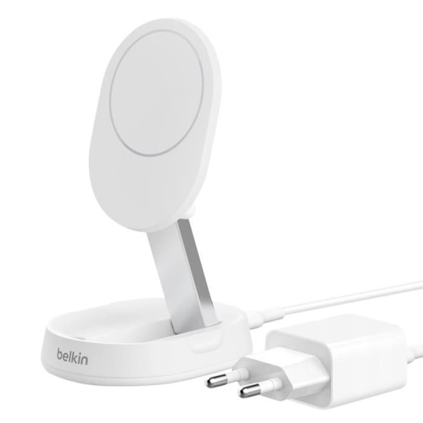 Induktionsladdare - BELKIN - BoostCharge Pro - 15W - Fällbart stativ - Qi2 Vit