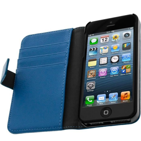 Plånboksfodral - Apple - iPhone 5 / 5S / SE - Syntetiskt läder - Blå - Hård skal Blå