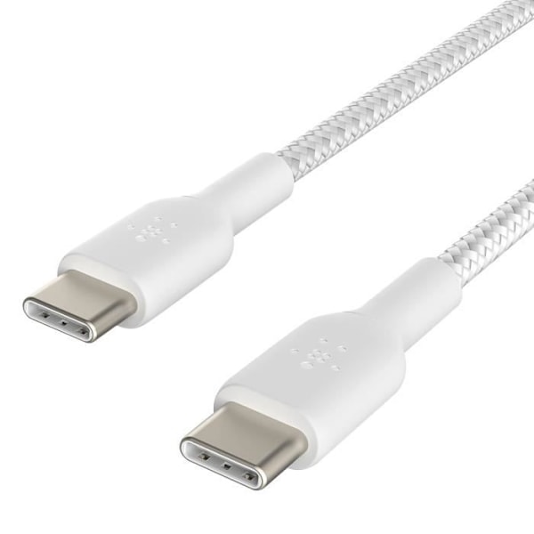 Pack av 2 USB C-kablar med Power Delivery 60W Certifierad USB-IF Nylonflätad Belkin Vit Vit