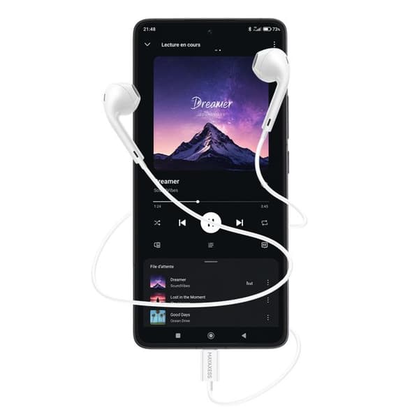 Trådade hörlurar - MAYAXESS - För Xiaomi 14T Pro - Inbyggd mikrofon - Vit - USB-C Vit
