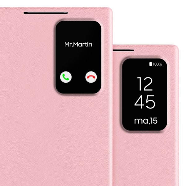 Nahkakotelo Galaxy S22 Ultra Näyttöikkuna Korttipidike Rose Rosa