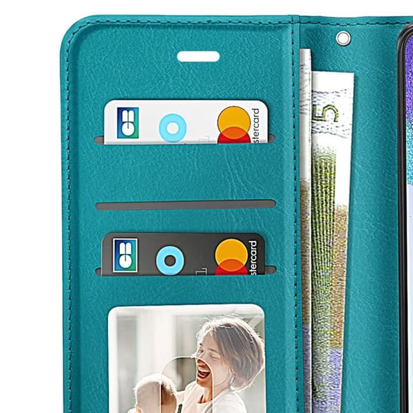 Pungetui til Samsung Galaxy S21 FE med Mayaxess Turquoise håndledsrem Blå