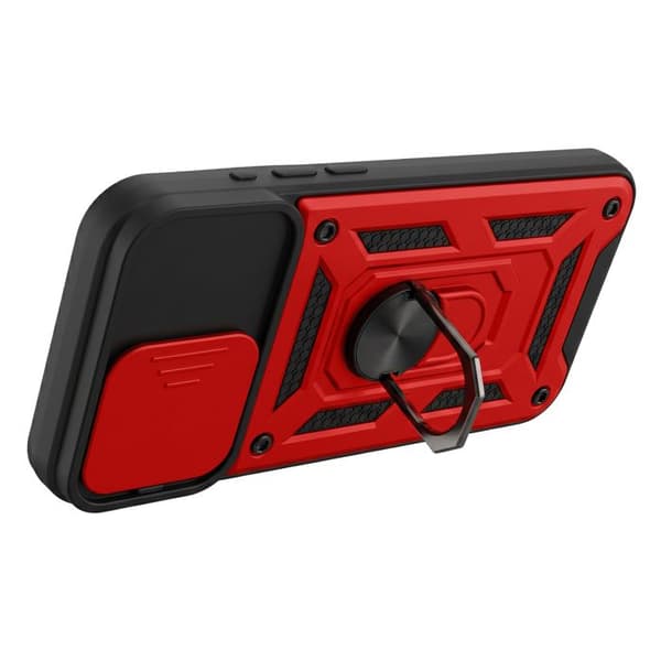 Cover til iPhone 15 Pro Max med skydelåg til kamera og magnetisk ring Mayaxess Rød / Sort Röd