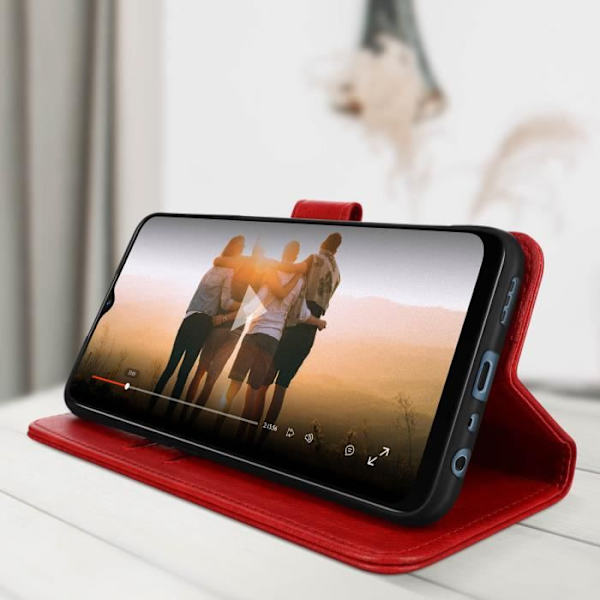 Housse Oppo A16 och A16s - AVIZAR - Portfölj med ställfunktion för video - Röd - Hård - Matt Röd