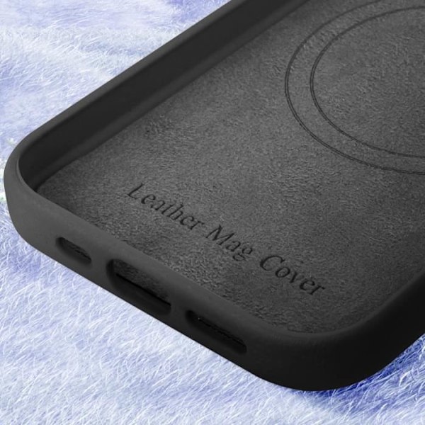 Coque - MagSafe - iPhone 16 - Vegansk Läder - Skydd mot Rep - Mikrofiberfoder Svart