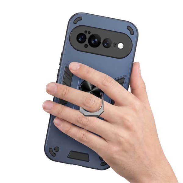 Stødabsorberende cover til Google Pixel 11 Pro XL med ring og kameradæksel i blå Blå