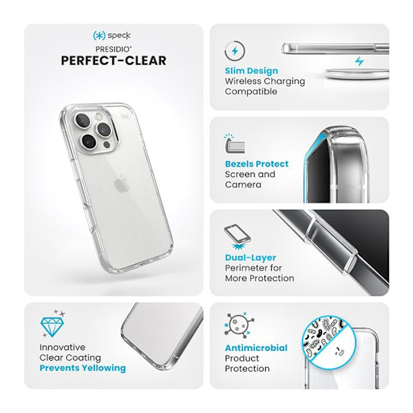 Clear Speck Presidio Perfect Case för iPhone 16 Pro (Klar)