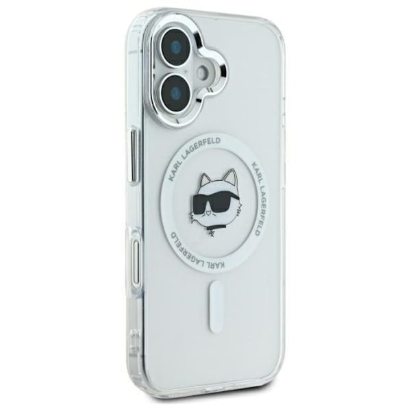 iPhone 16 -kotelo - Karl Lagerfeld IML MagSafe (KLHMP16SHLSHLSCHH) - valkoinen Choupette Head