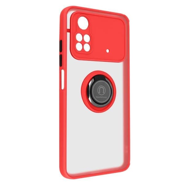 Coque - Xiaomi - Poco M4 Pro - Bi-material - Metallring - Videostöd Röd Röd