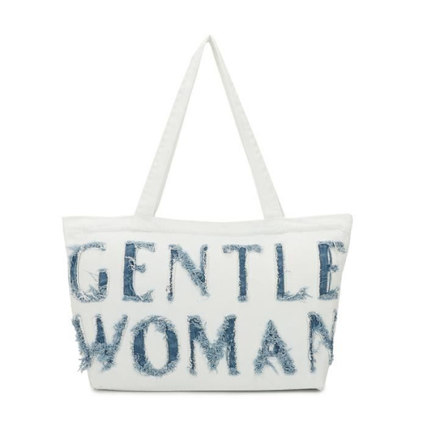Handbag Cabas Gentle Woman in White Denim - GALLANTRY - Spacious and Durable Vit