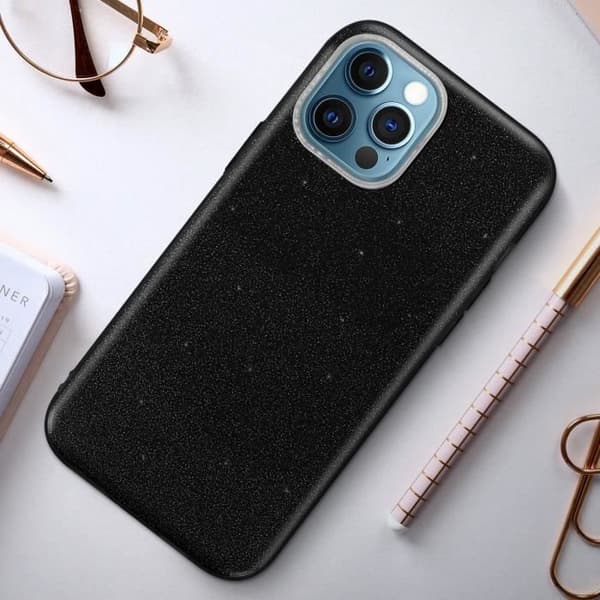 Apple iPhone 12 / 12 Pro Avtagbart Glitter Halvstyvt silikonfodral Svart Svart