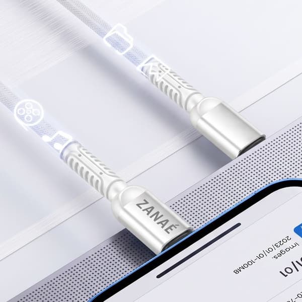 USB-C till Lightning-kabel för iPhone / iPad / AirPods Flätad 1.2 m Antiknut Zanaé Vit Vit