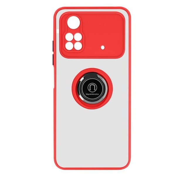 Coque - Xiaomi - Poco M4 Pro - Bi-material - Metallring - Videostöd Röd Röd