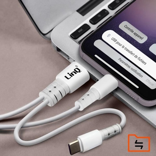 Kabel USB / USB-C till USB-C 60W Laddnings- och synkrolängd 1,2 m LinQ Vit