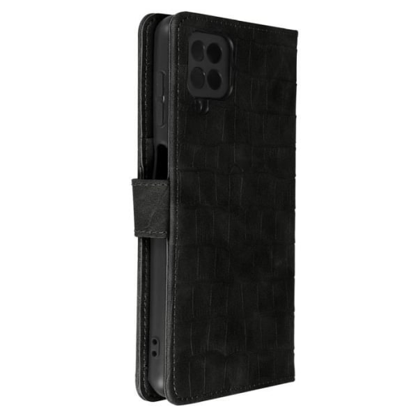 Fodral för Samsung Galaxy A12 Crocodile Effect Flip Wallet Support Video Black Svart