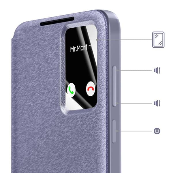 Fodral för Galaxy S25 FE med Smart View-fönster och kortfack i grått Grå