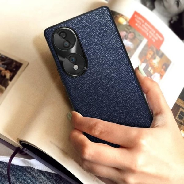 Honor 70 skyddsfodral - AVIZAR - Kornstruktur - Äkta läder - Midnattsblå Nattblått