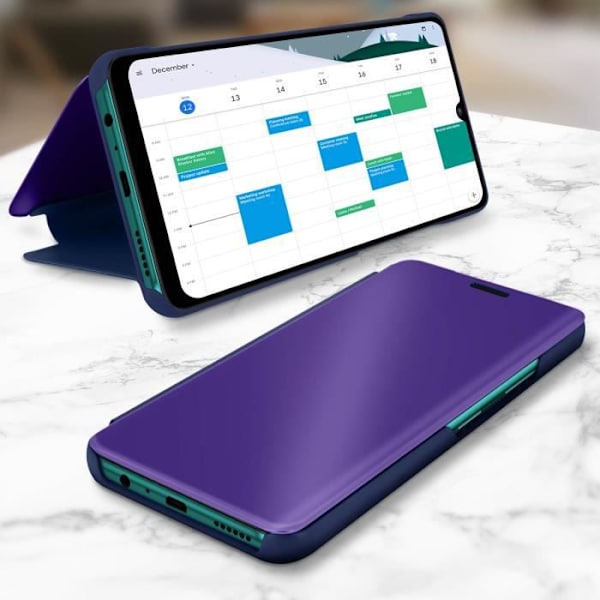 Huppu - Huawei - Y6p - Läpinäkyvä kannellinen - Peilimuotoilu - Videotuki - Violet Lila
