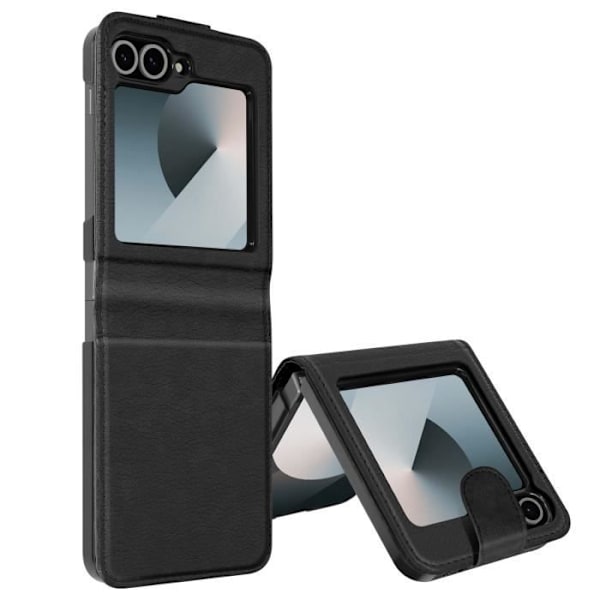Taske til Samsung Z Flip 6 - AVIZAR - Chesterfield - Vegansk læder - Magnetisk lukning - Sort Svart
